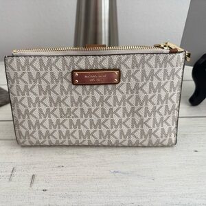 Michael Kors Beige Monogram Zip Wallet